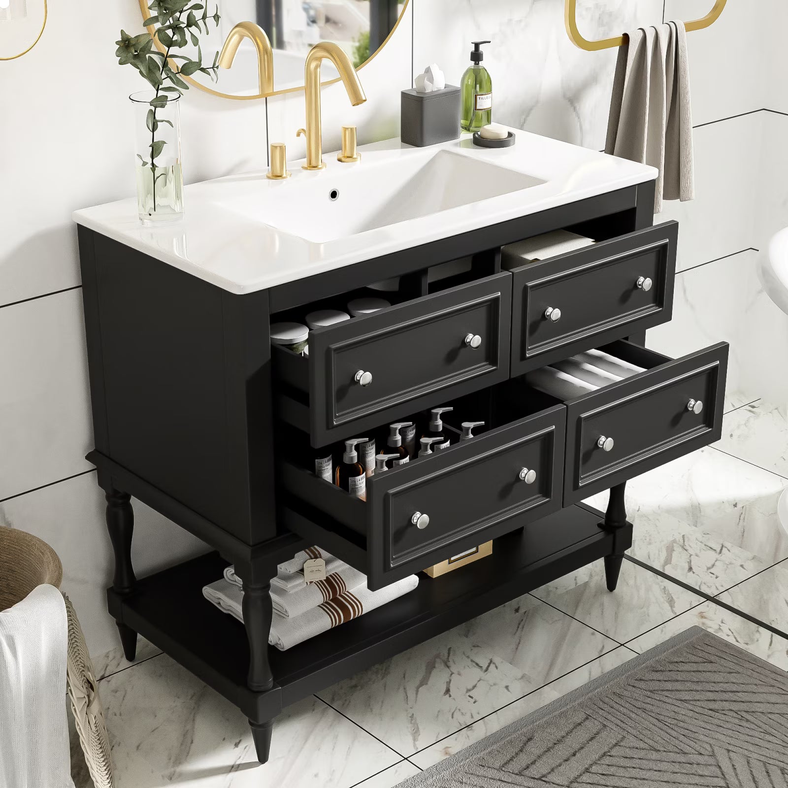 Harper & Bright Designs 36" Bathroom Vanity with Sink, Bathroom Storage Cabinet with Drawers, Single Sink Bathroom Vanity, Beige