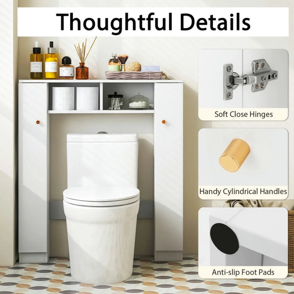Topcobe Over The Toilet Storage Cabinet with 2 Open Compartments and 4 Adjustable Shelves, Bathroom Furniture, Bathroom Shelves, White