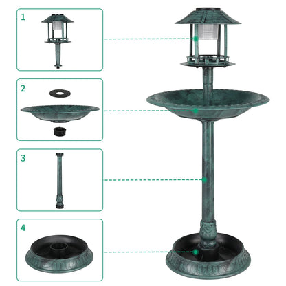 UBesGoo Bird Bath Dark Green 42 Inch w/Solar Light Antique Copper Weather Resistant Birdbaths