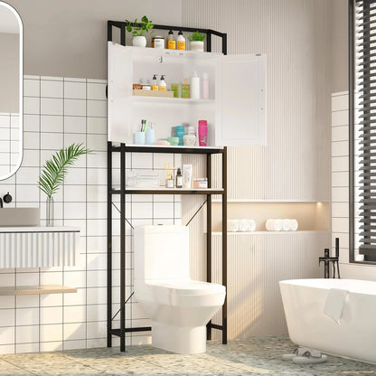 Frmobepts Over the Toilet Bathroom Storage Cabinet Space Saver with 2 Doors and 2 Storage Shelves, White