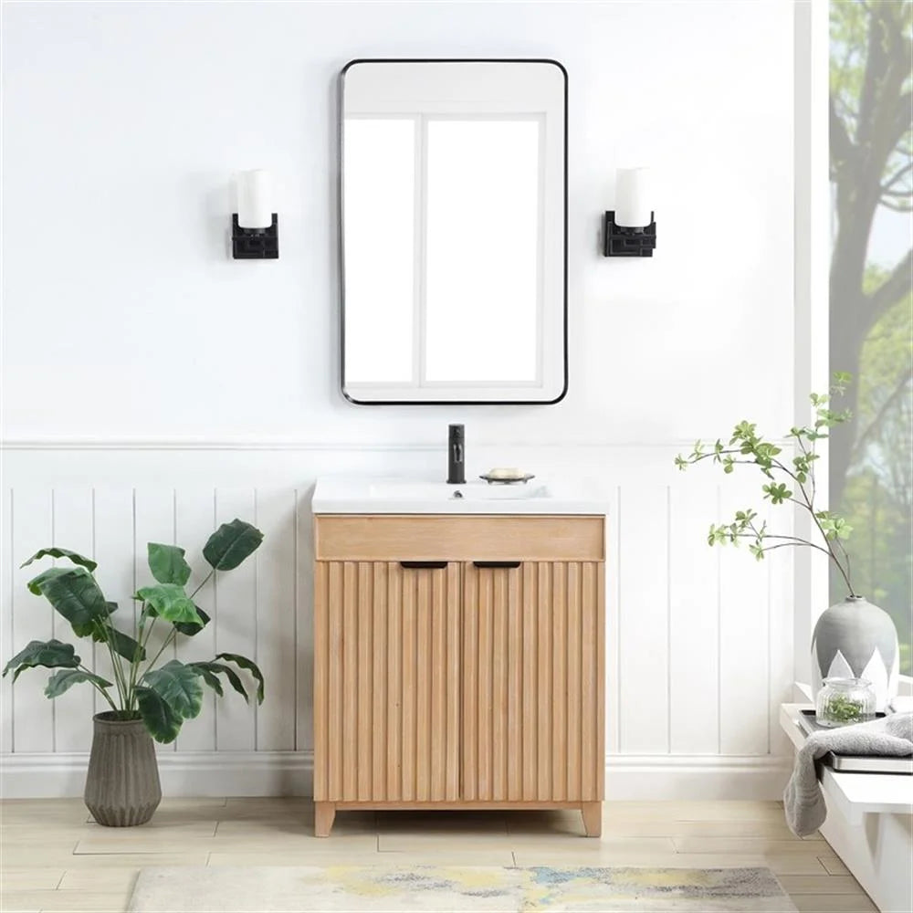 Palos 30" Single Bath Vanity in Fir Wood Brown with Drop-In White Ceramic Basin