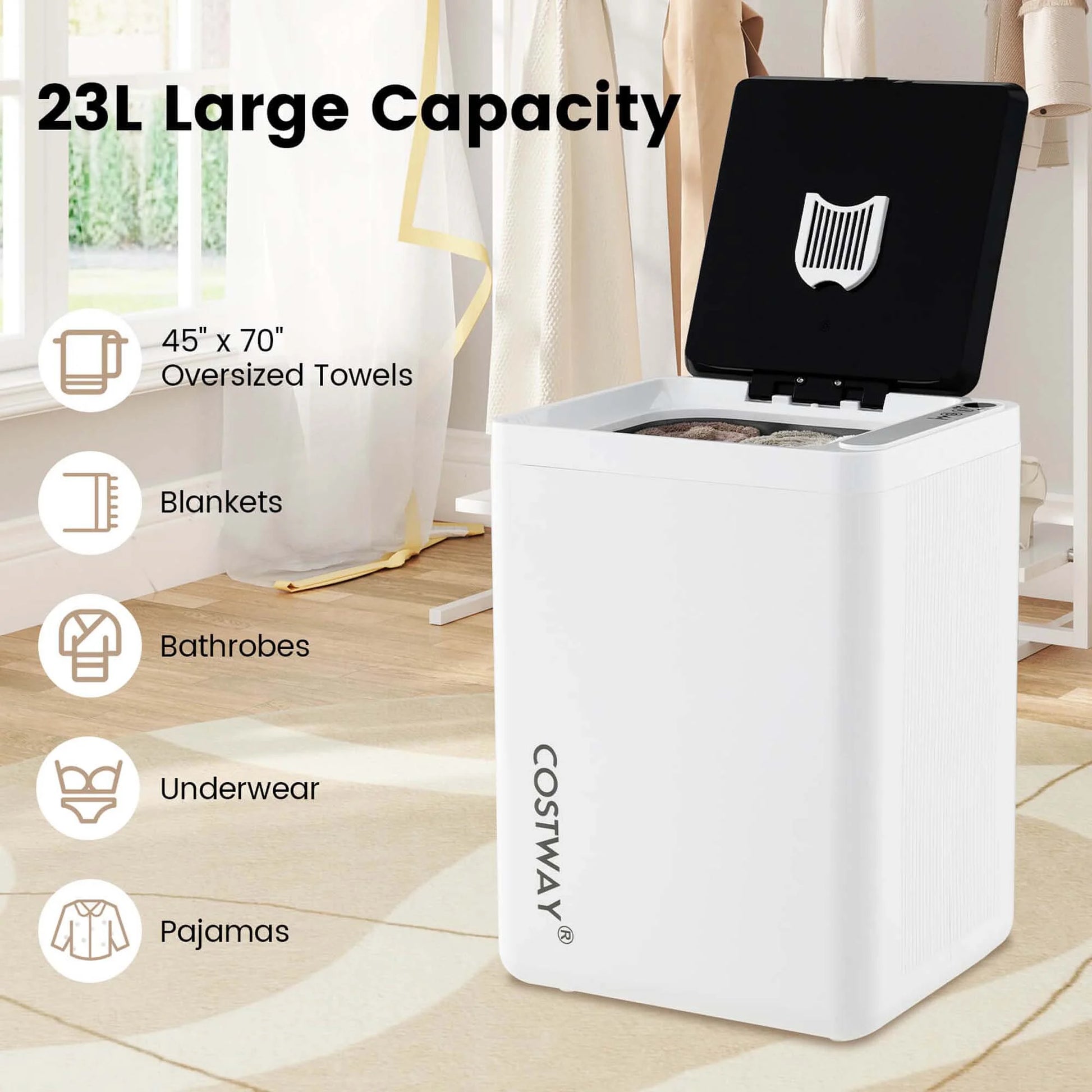 Costway 23L Towel Warmer with Auto Shut Off LED Screen 15-90 Mins Timer Blankets