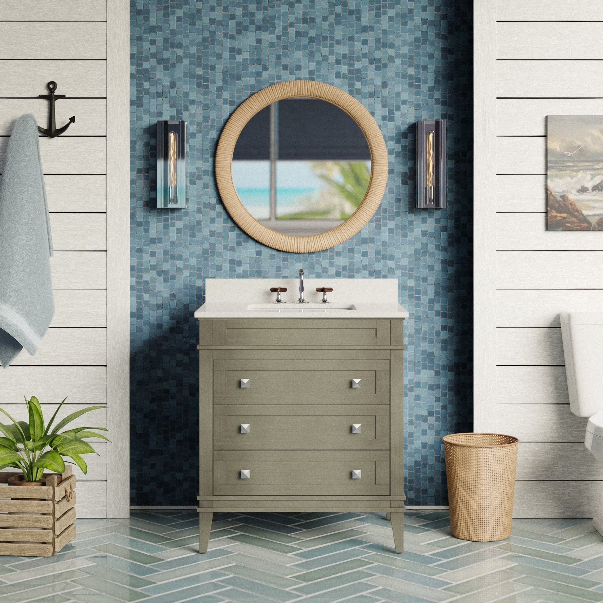 Eleanor 30" Bathroom Vanity with White Cabinet and Carrara Marble Top