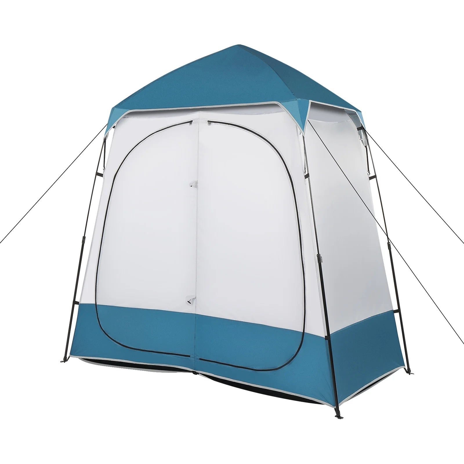 2 Rooms Camping Shower Tent, 7.5 FT Outdoor Pop up Changing 2 Room, Instant Extra Wide Privacy Shelter for Camping Dressing Toilet Bathroom with Carry Bag, Blue & White