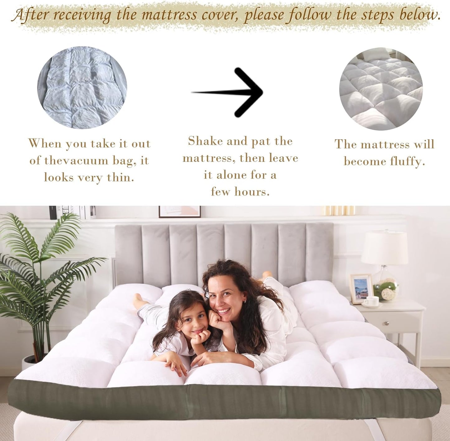 4 Inch Mattress Topper King Size Memory Foam Filled Warming Cooling Fluffy & Soft 100% Air Fabirc Top Memory Foam Pillow Top, Anti-Slip Bottom, 4 Elastic Straps, 80x78x4 Inch, King