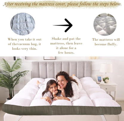 4 Inch Mattress Topper King Size Memory Foam Filled Warming Cooling Fluffy & Soft 100% Air Fabirc Top Memory Foam Pillow Top, Anti-Slip Bottom, 4 Elastic Straps, 80x78x4 Inch, King