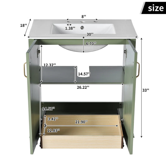 Harper & Bright Designs 30" Bathroom Vanity with Sink, Bathroom Storage Cabinet with Drawers, Single Sink Bathroom Vanity, Green