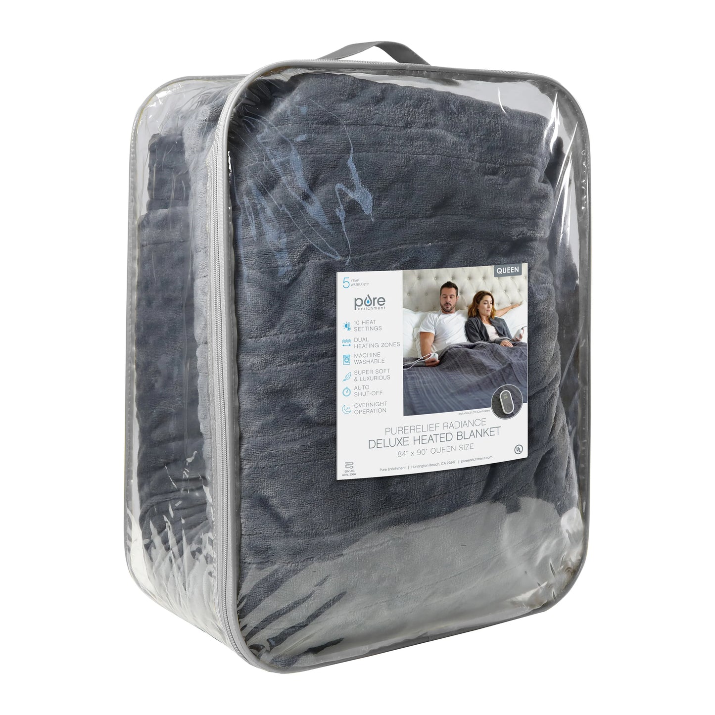 Pure Enrichment PureRelief Radiance Deluxe Heated Blanket - 10 Heat Settings, Super Soft Micromink Velvet Fabric, LCD Controller, Auto Shut-Off Timer, Machine Washable - Queen Size Electric Blanket
