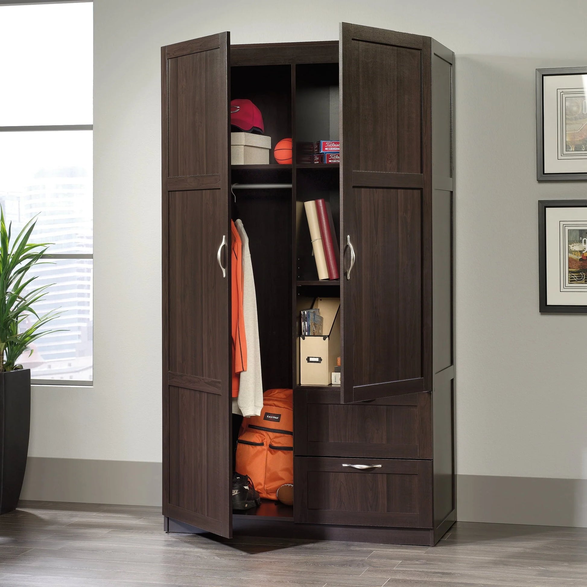 Sauder Wardrobe/Storage Cabinet, Cinnamon Cherry Finish