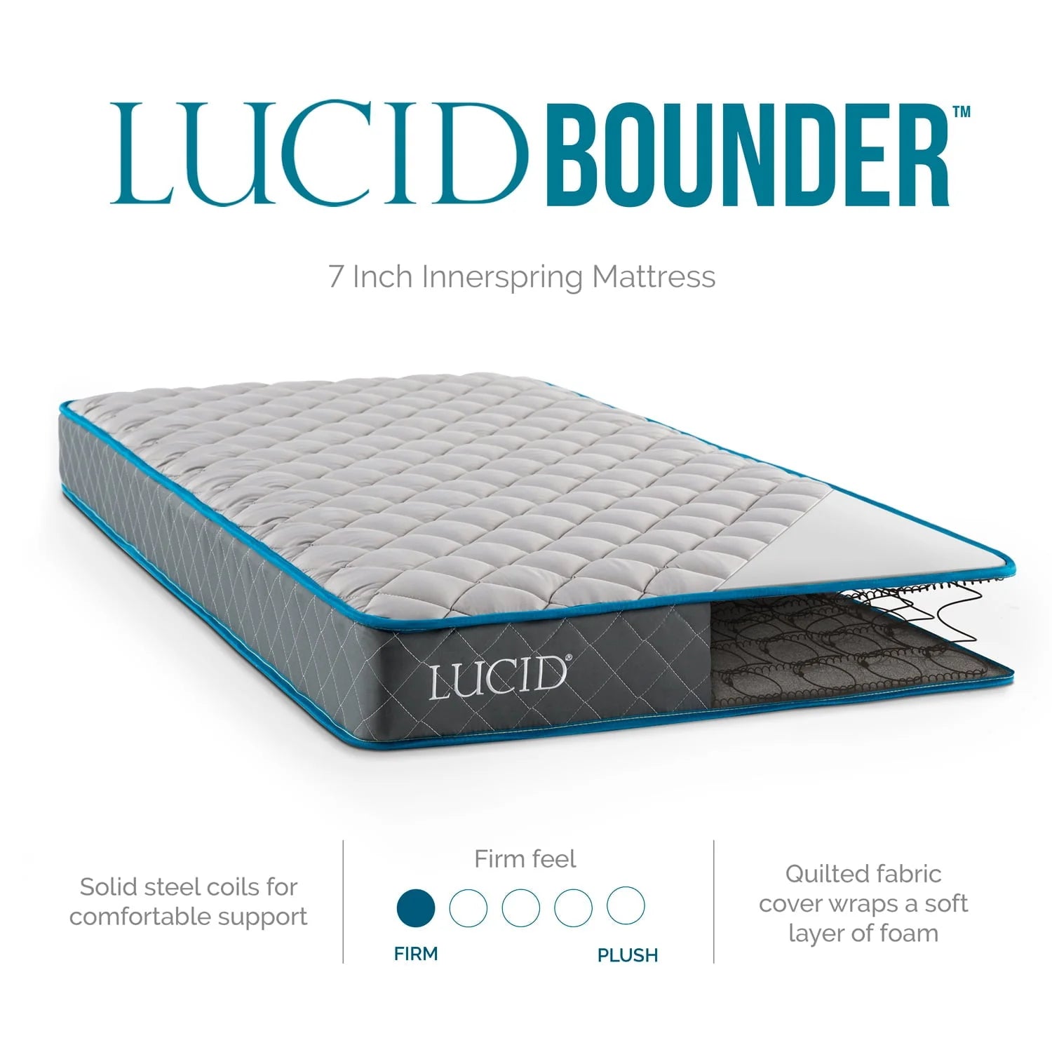 Lucid Bounder 7" Innerspring Mattress with Quilted Fabric Cover, Twin