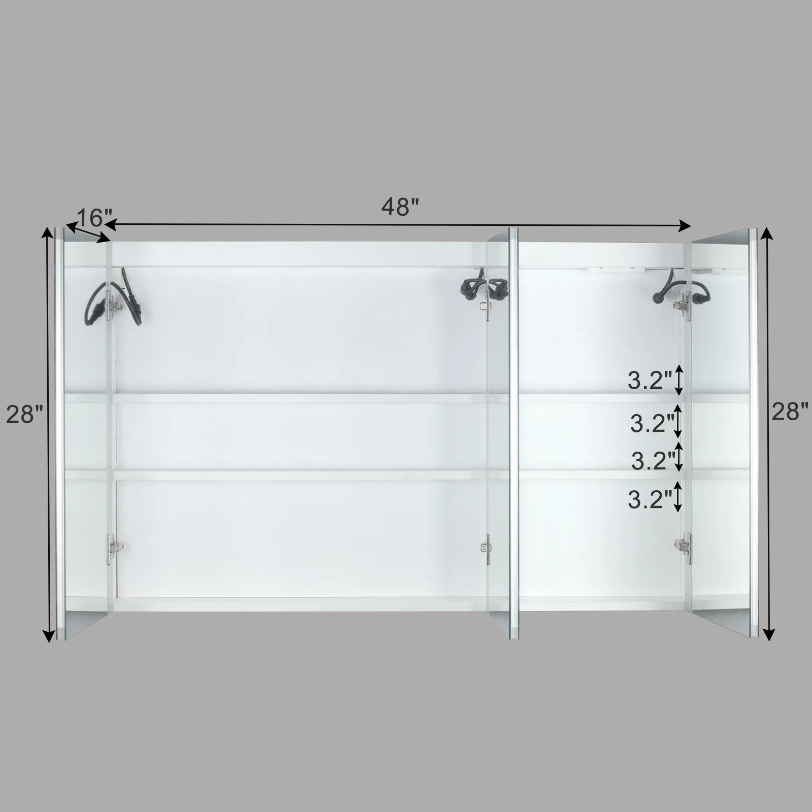 Ktaxon 48"x28" LED Bathroom Mirror Cabinet with Lights, Wall-Mounted Medicine w/Defogger, Dimmable, Memory function, Outlets & USB, White