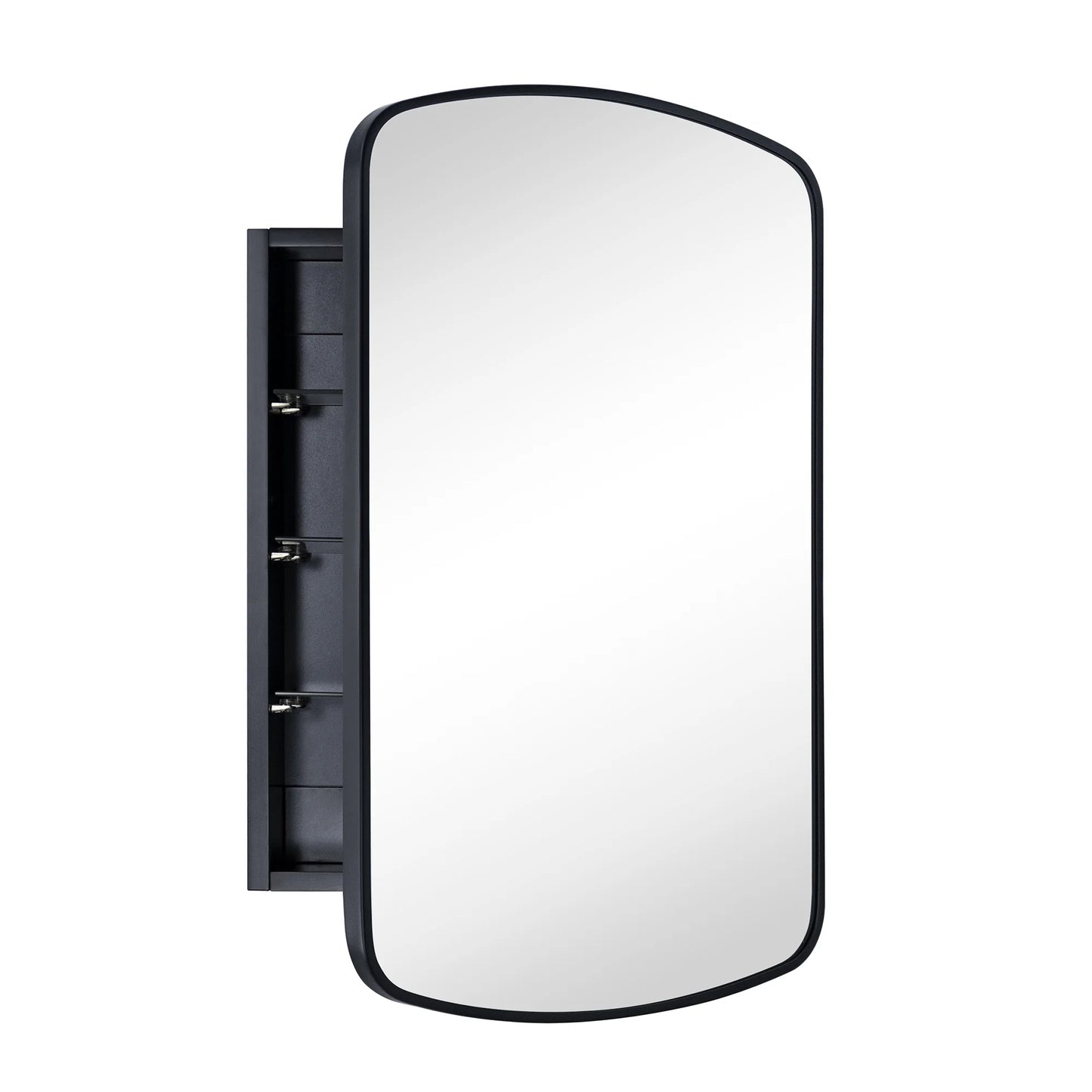 TEHOME Matt Black Surface and Recessed Mount Medicine Cabinet with Mirror Metal Framed Arch Bathroom Wall Cabinet with Mirror 18x27''