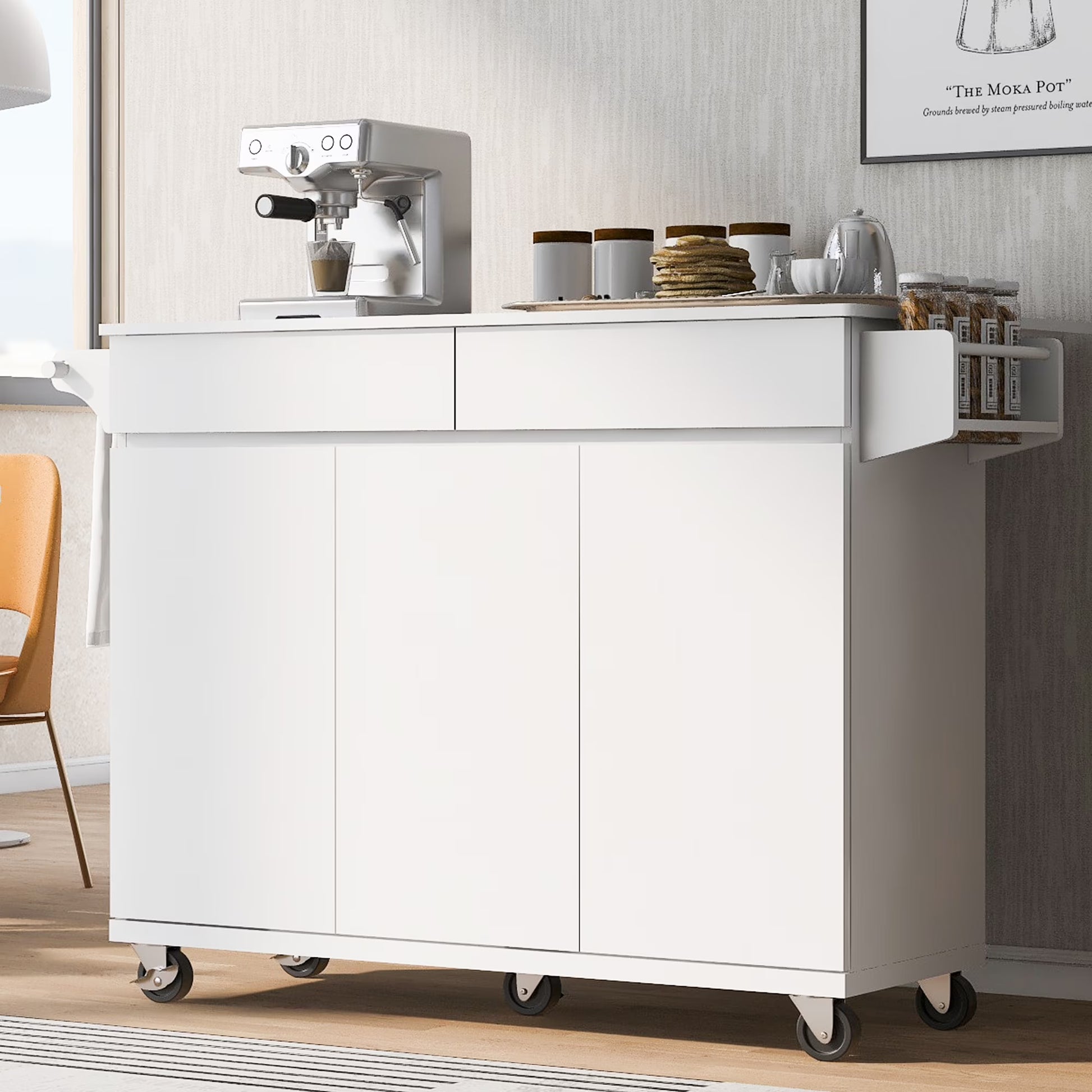 53.2'' Kitchen Island with Drop Leaf, Kitchen Storage Cart with Spice Rack, Towel Rack and 2 Drawers, Rolling Kitchen Island on Wheels with Adjustable Shelves, Navy Blue