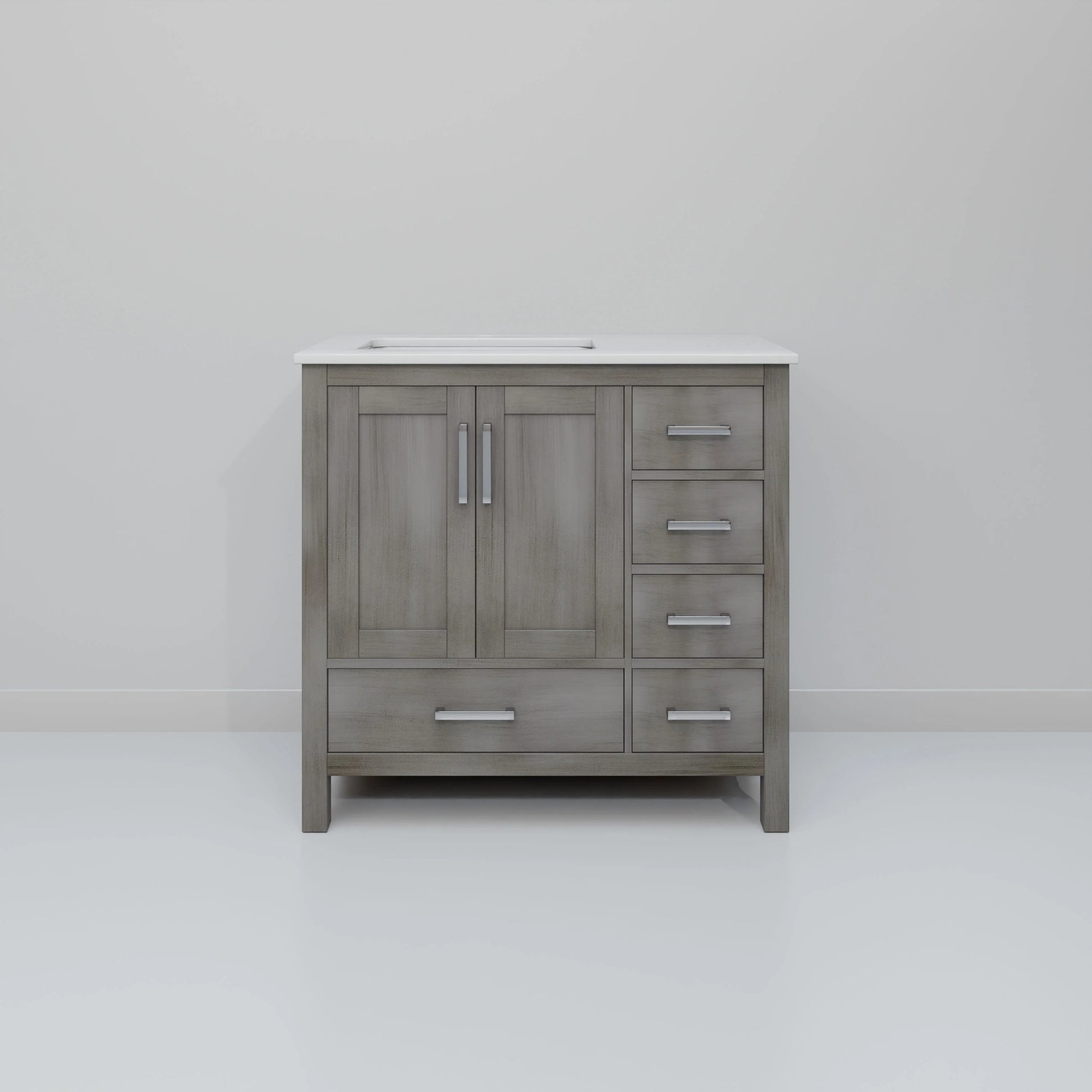 Jacques 36 in. W Left Offset Distressed Grey Bath Vanity and Cultured Marble Top