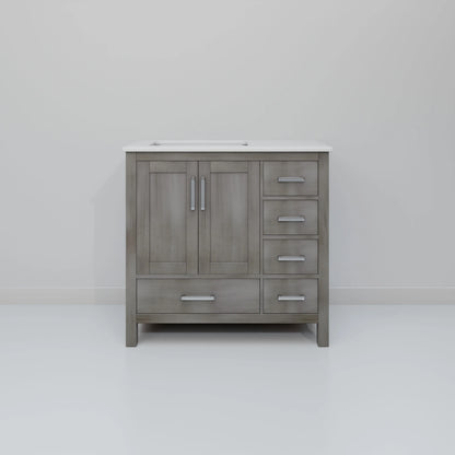 Jacques 36 in. W Left Offset Distressed Grey Bath Vanity and Cultured Marble Top