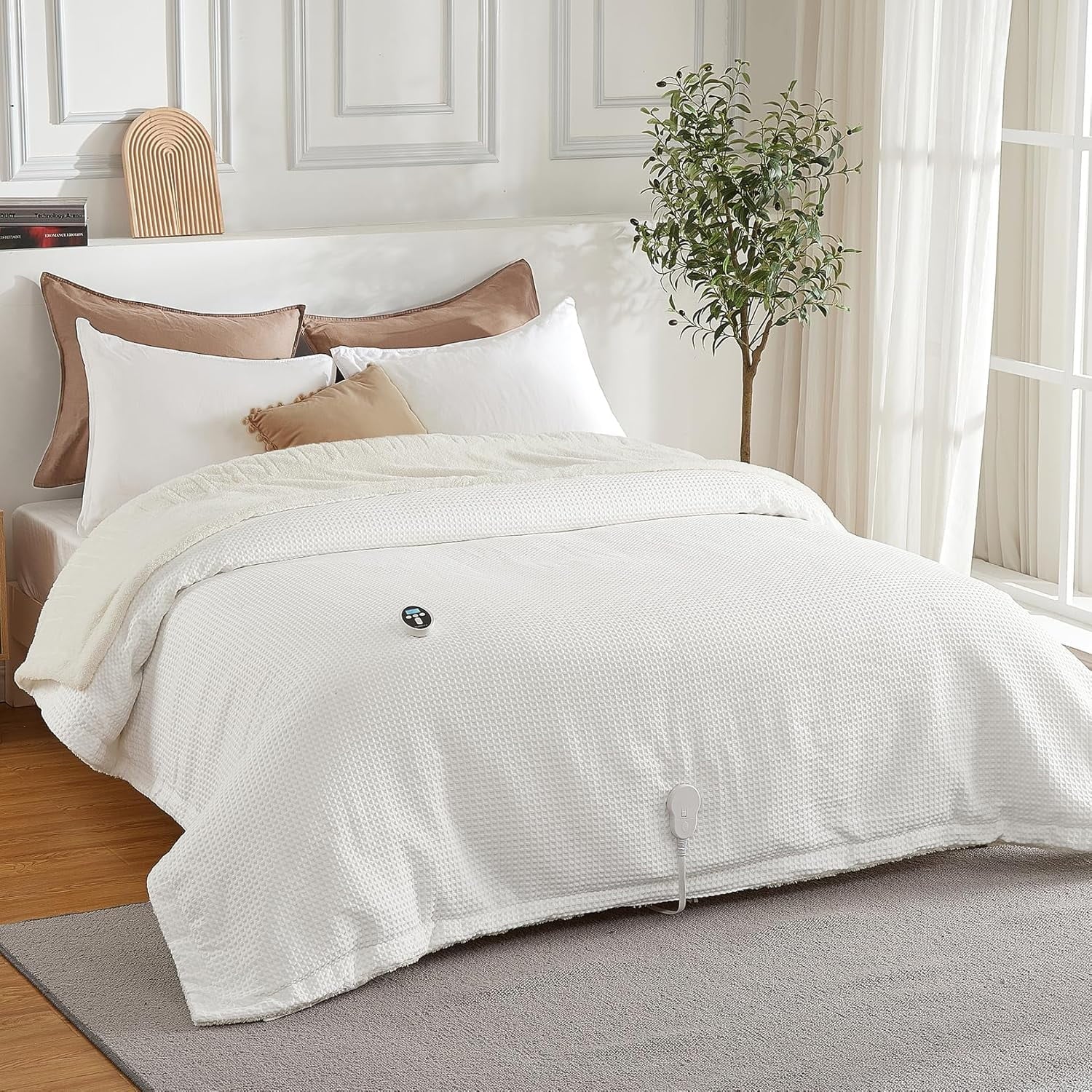 Heated Blanket King Size - Fast Heating Electric Blanket with Wireless LCD Controller, White, 90"x100"