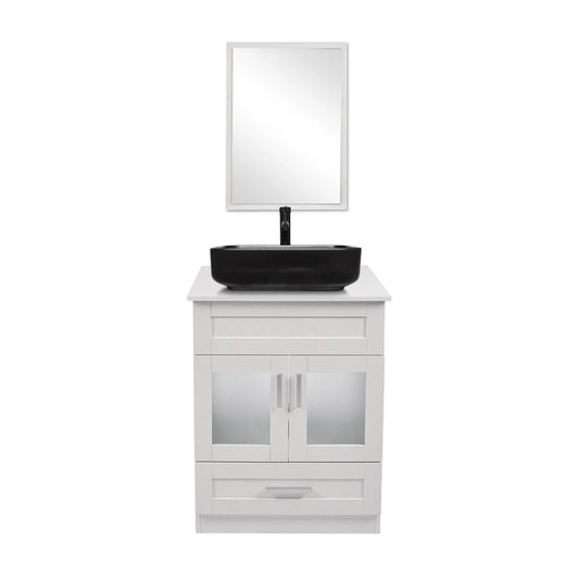 FULLWATT 24" Vanity Bathroom Cabinet with Mirror and Vessel Sink Bowl Faucet Combo Set