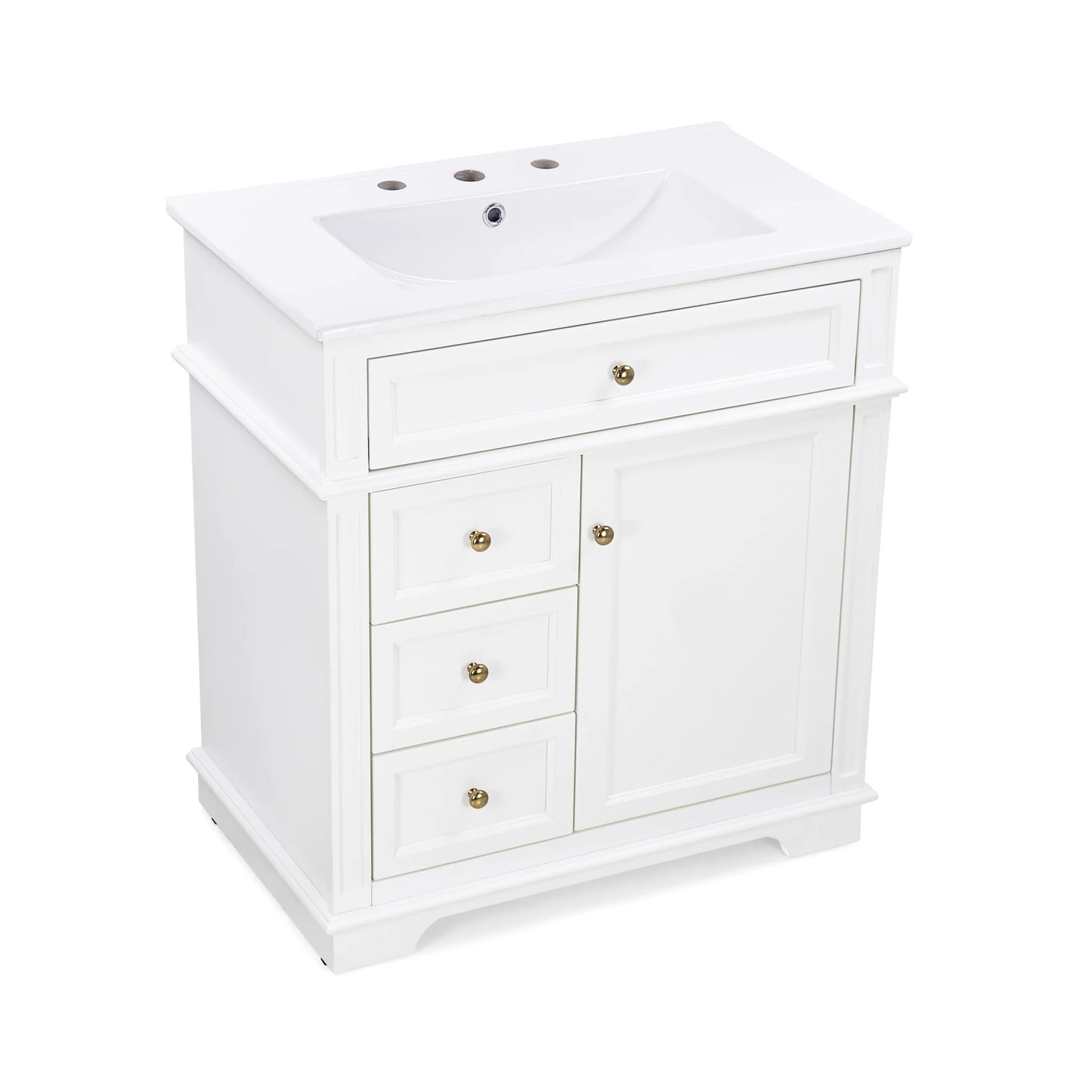 GDF Studio 30" Modern Bathroom Vanity with Sink Combo Set, 3 Drawers and A Tip-out Drawer, Door Shelf, White