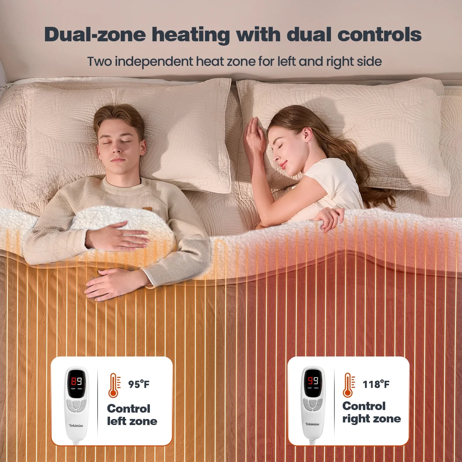 Ocuuziisu Electric Blanket 90" x 100" King Size Heated Blanket, Flannel and Sherpa, 10 Hour Auto-off, 9 Heat Settings, Fast Heating, Machine Washable, Gray
