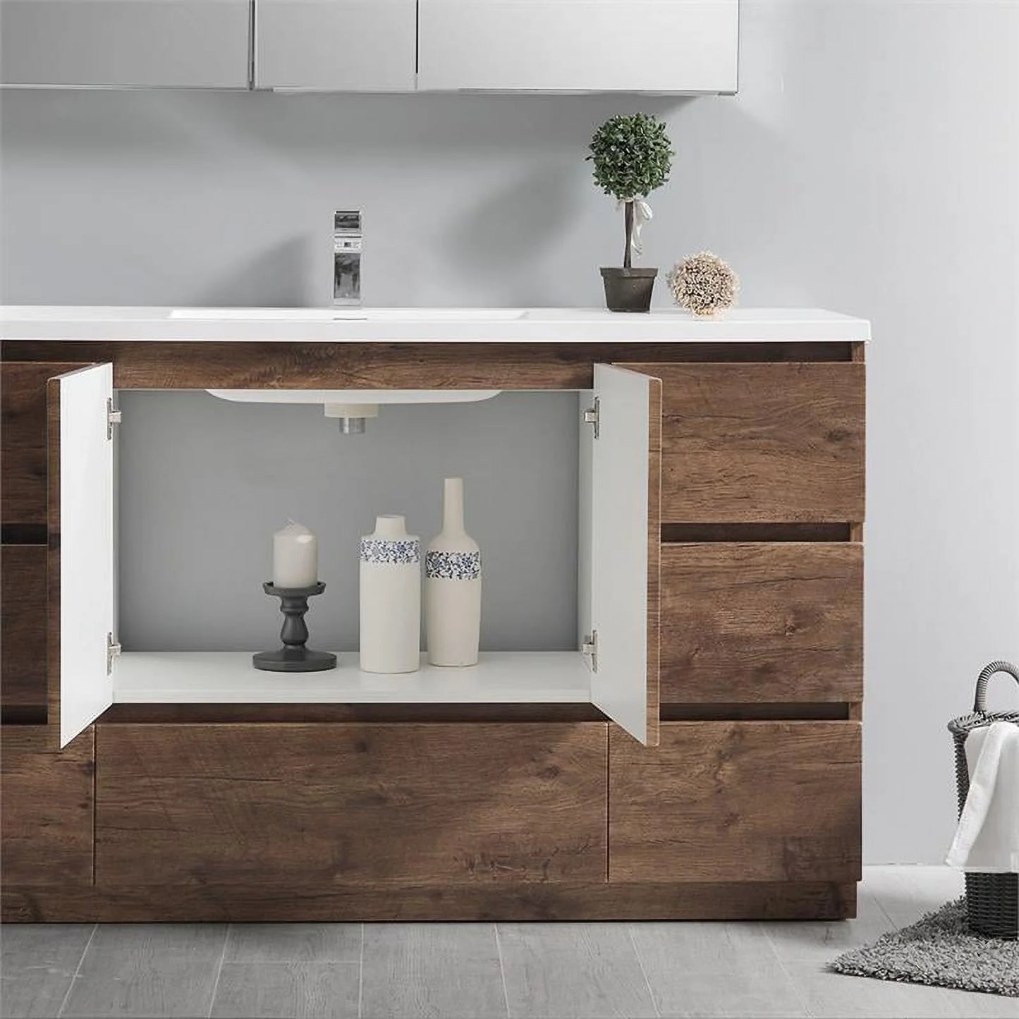 Fresca Lazzaro 60" Rosewood Free Standing Modern Bathroom Cabinet w/Integrated Single Sink