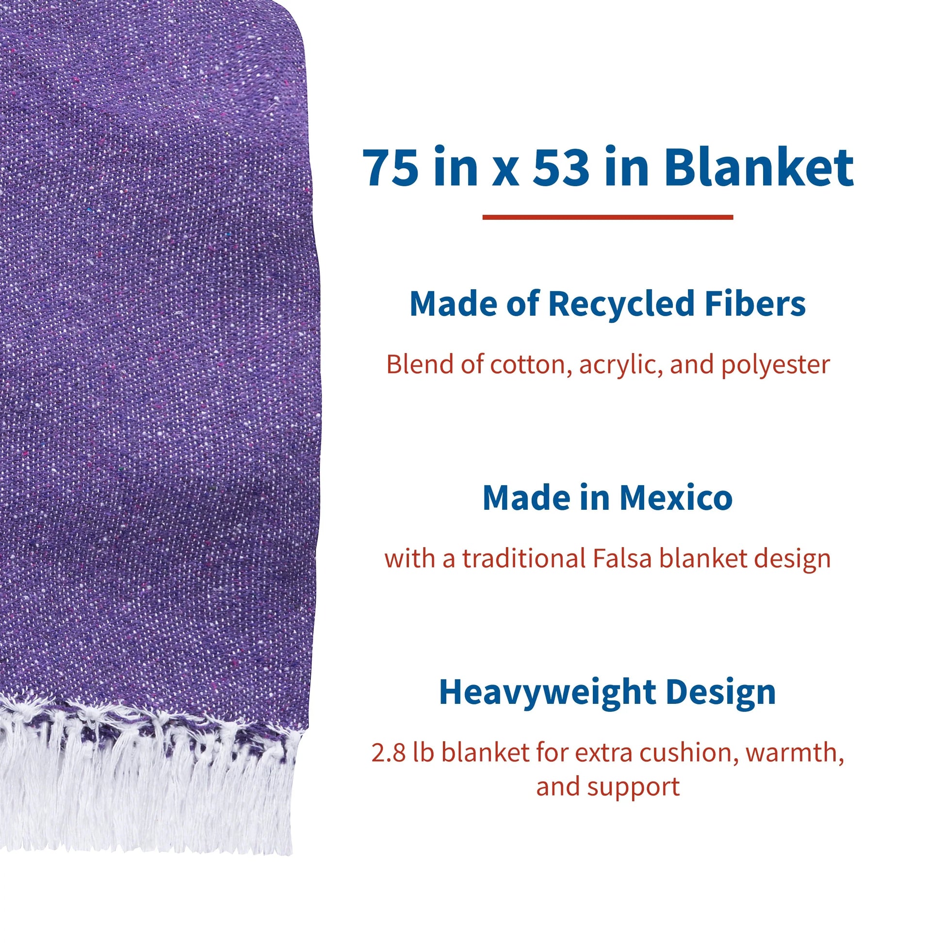 Vera Cruz 10 Pack Yoga Mexican Blankets, 75" x 53" Outdoor Blankets, Purple