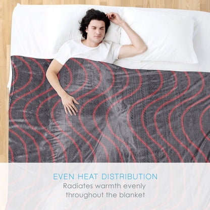 Pure Enrichment PureRelief Radiance Deluxe Heated Blanket - 10 Heat Settings, Super Soft Micromink Velvet Fabric, LCD Controller, Auto Shut-Off Timer, Machine Washable - Queen Size Electric Blanket