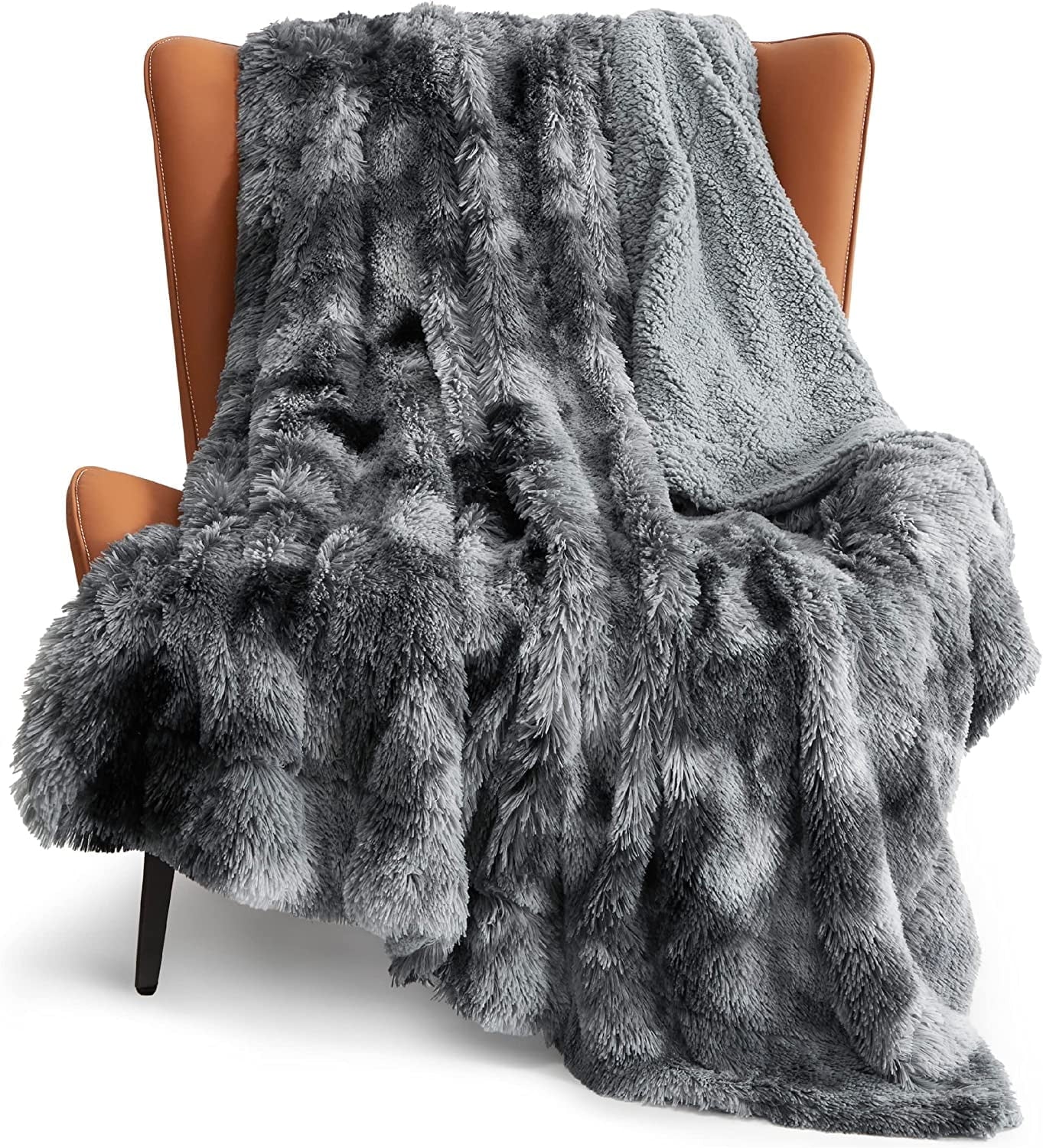 Bedsure Faux Fur Throw Blankets Grey - Tie-Dye Fuzzy Fluffy Super Soft Furry Plush Decorative Comfy Shag Thick Sherpa Shaggy