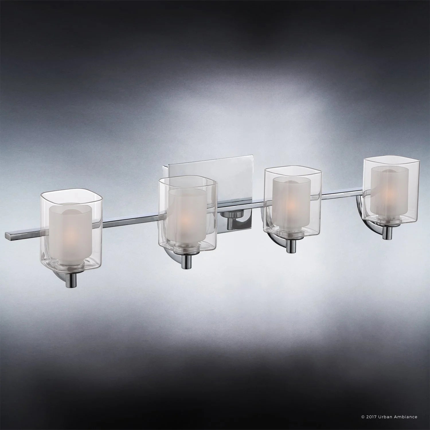 Urban Ambiance Luxury Modern Bathroom Vanity Light, Large Size: 6"H x 29"W, with Posh Style Elements, Polished Chrome Finish and Sand Blasted Inner Glass, Clear Outer Glass, UQL2404