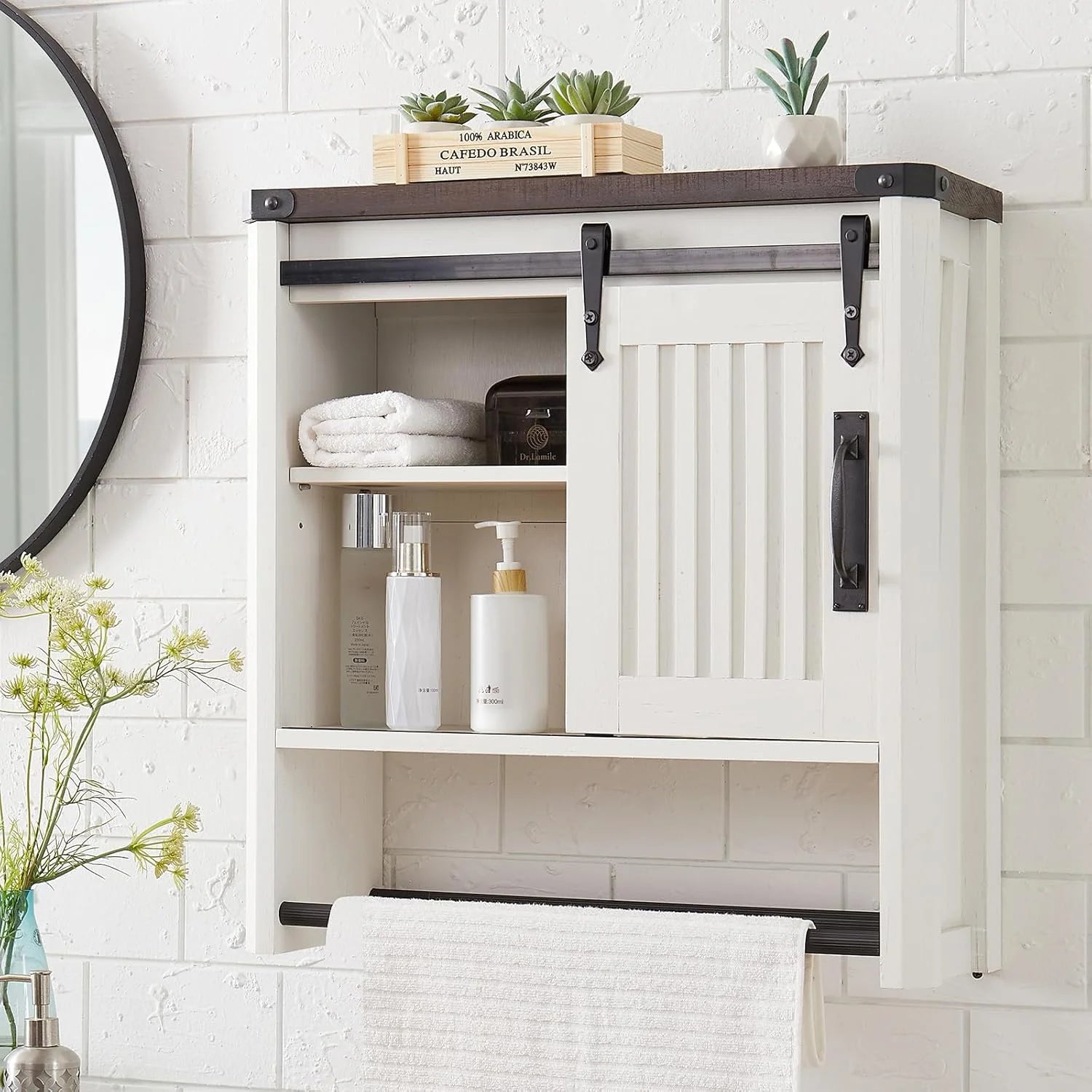 70.87 Tall Bathroom Storage Cabinet, Farmhouse Storage Cabinet with 2 Barn Doors and Adjustable Shelves, Floor Cabinet for Bathroom, Living Room, Entryway, Kitchen (Antique White)