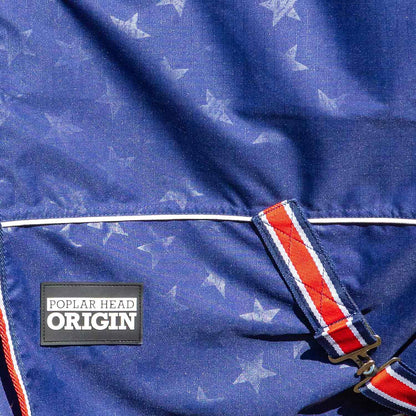 Jeffers Poplar Head Origin 600 Denier Turnout Blanket | 240 Gram Polyfill | Waterproof, Breathable, Horse Blanket for Cold Weather | Navy with Star Print, Adjustable Straps, Fits 72"
