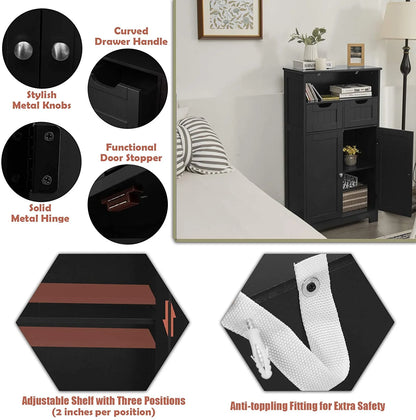 Giantex Multifunctional Floor Cabinet, Freestanding Bathroom Cabinet with Removable Drawers and Adjustable Shelf for Bathroom, Living Room, Bedroom or Entryway, 24 x 12 x 43 inches (Black)