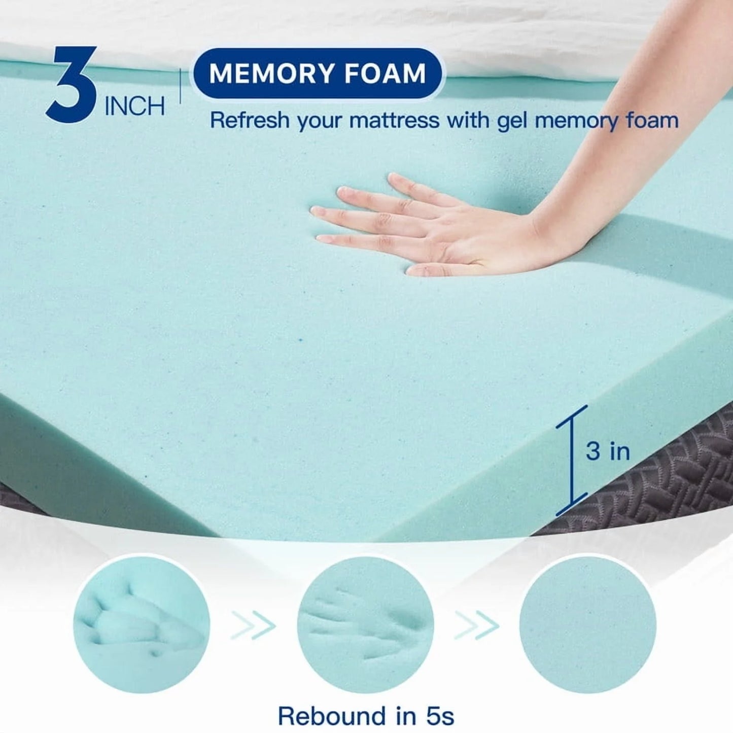 Hawsaiy 3 Inch Memory Foam Mattress Topper,Gel-Infused Cooling Bed Topper,Pressure Relief,CertiPUR-US Certified,Twin/Full/Queen/King
