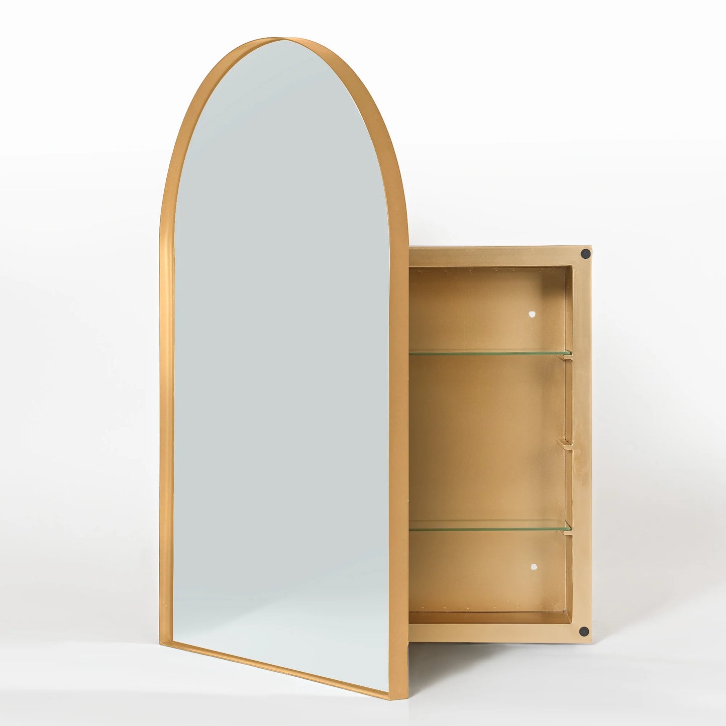 Soges 36" x 24" Arched Bathroom Mirror Cabinet Medicine Cabinet with 2 Adjustable Shelves, Recess or Surface Mounted Installation,,Gold