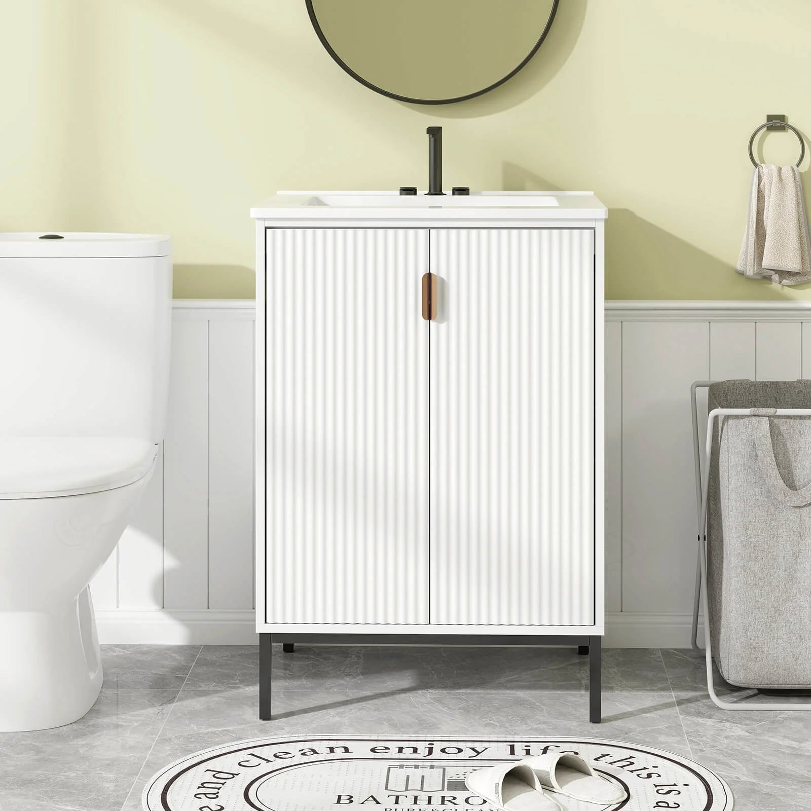 Costway Bathroom Vanity with Sink Combo 24 Inch Freestanding Bathroom Sink Cabinet White