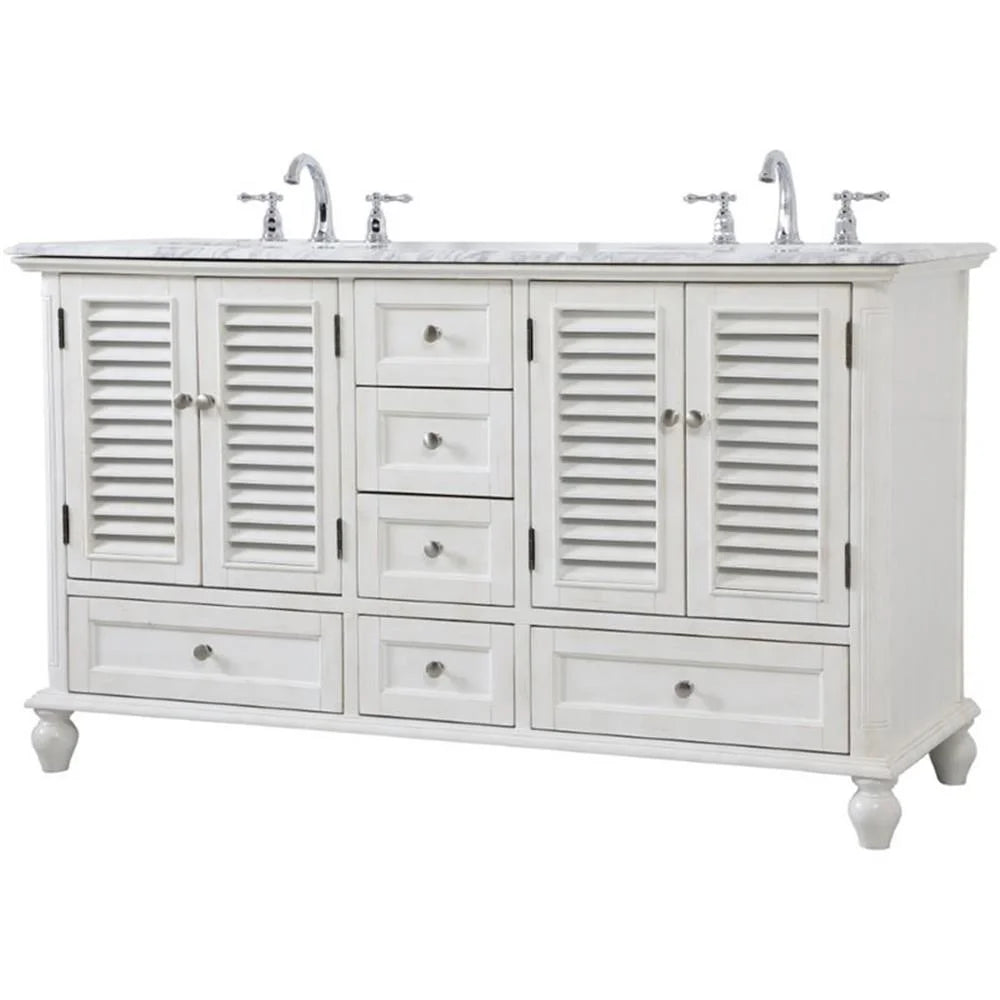 Elegant Kitchen and Bath 60 inch Double Bathroom Vanity in Antique White