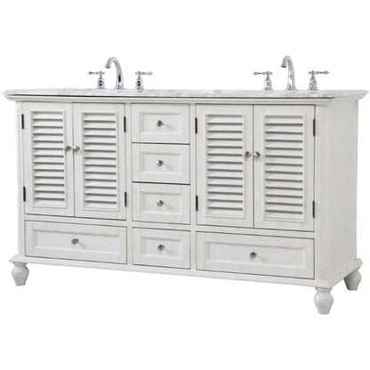 Elegant Kitchen and Bath 60 inch Double Bathroom Vanity in Antique White