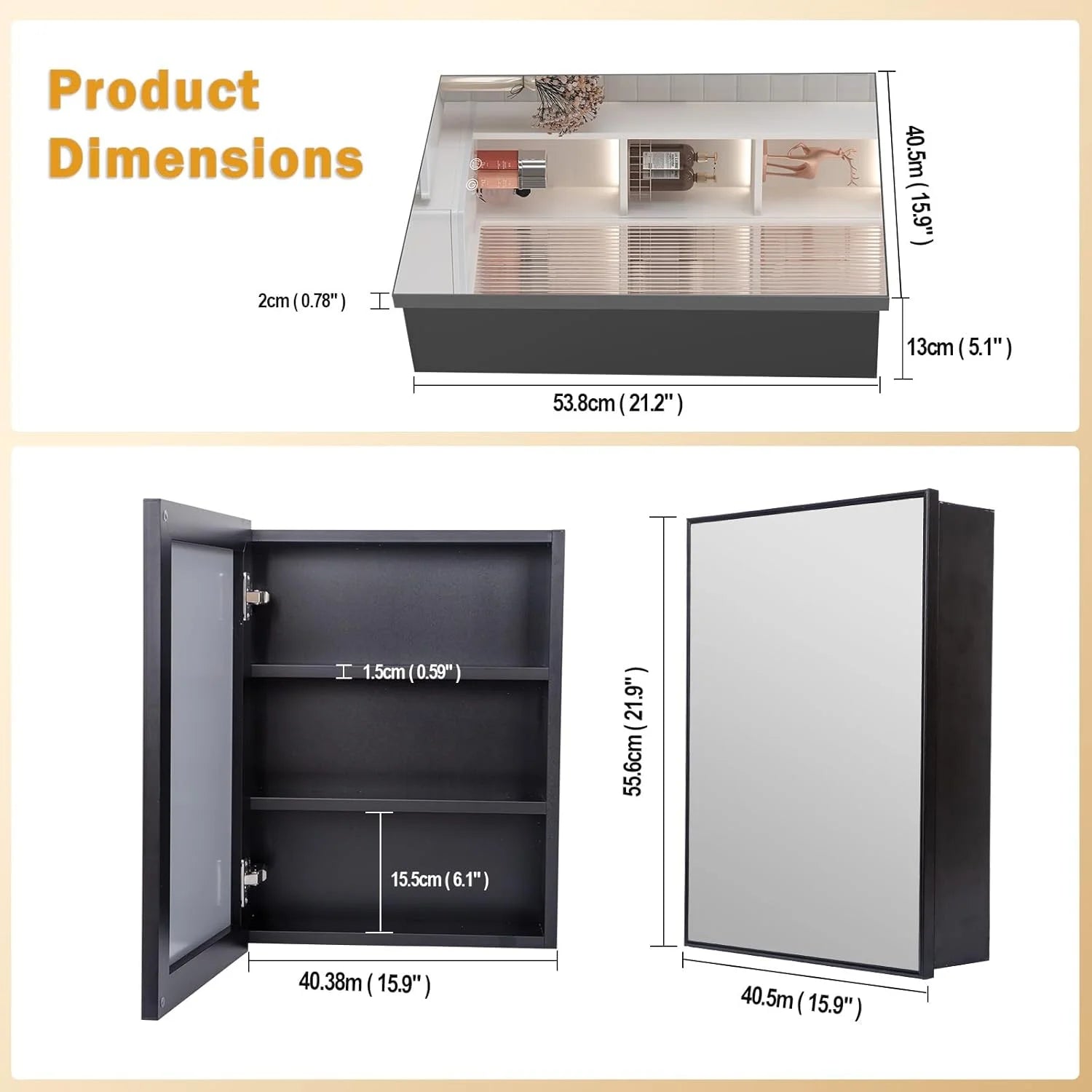 LR8 16x22 Inch Medicine Cabinet Mirror, Fully Assembled Bathroom Medicine Cabinet with Mirror, Wall Mounted or Recessed Medicine Cabinets with Mirror, Small Black Medicine Cabinets for Bathroom
