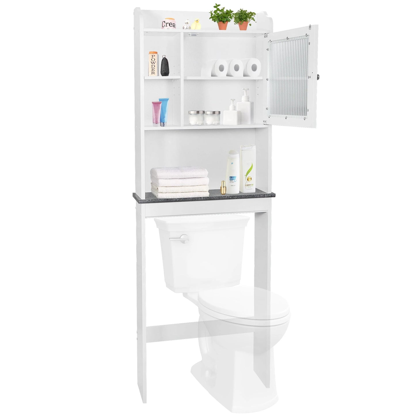 ZenSports Over The Toilet Storage Cabinet Organizer Bathroom Space Saver W/Adjustable Shelves, White