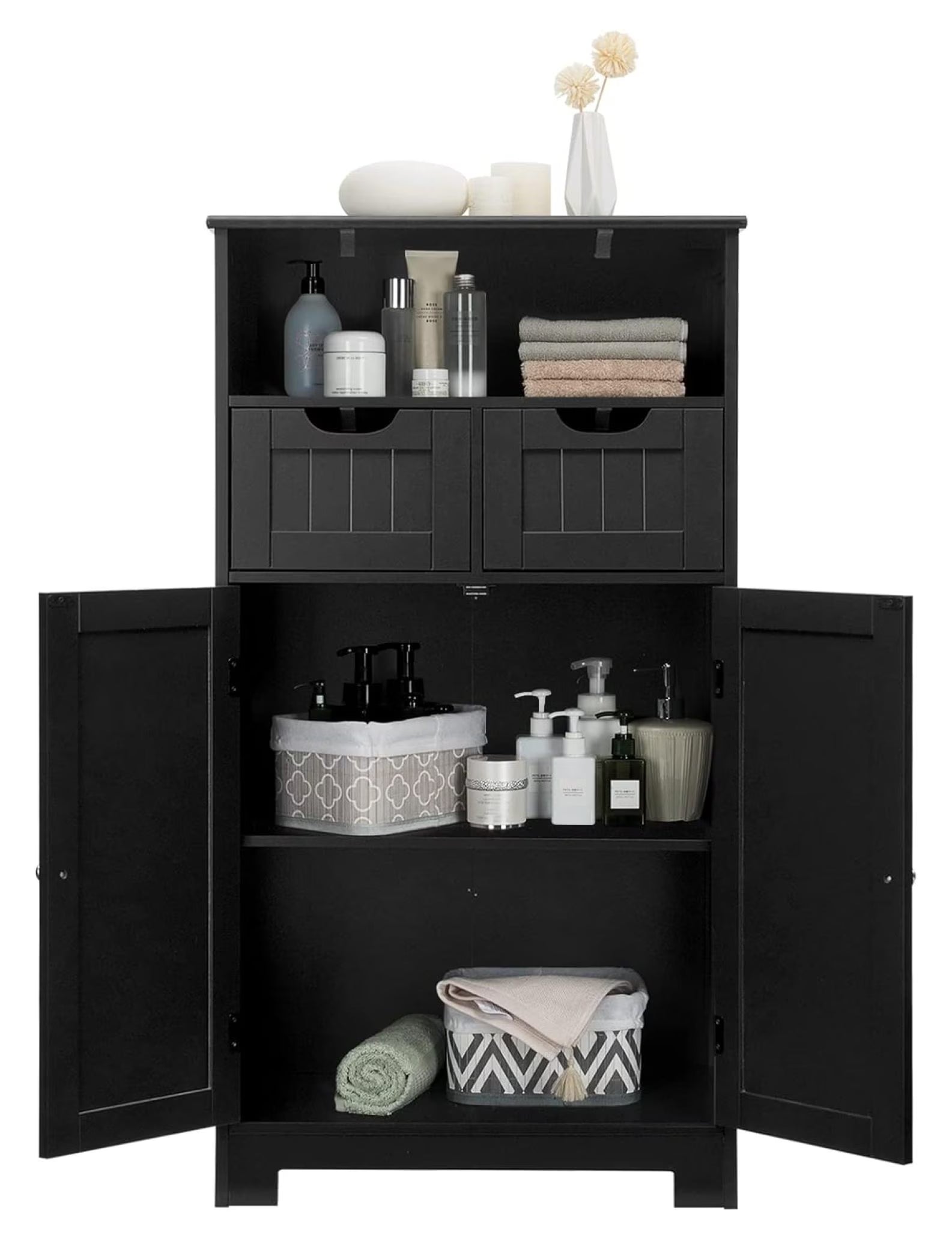 Freestanding Wooden Storage Cabinet with 2 Drawers & Adjustable Shelf for Bathroom, Living Room, Bedroom, Kitchen - Brown