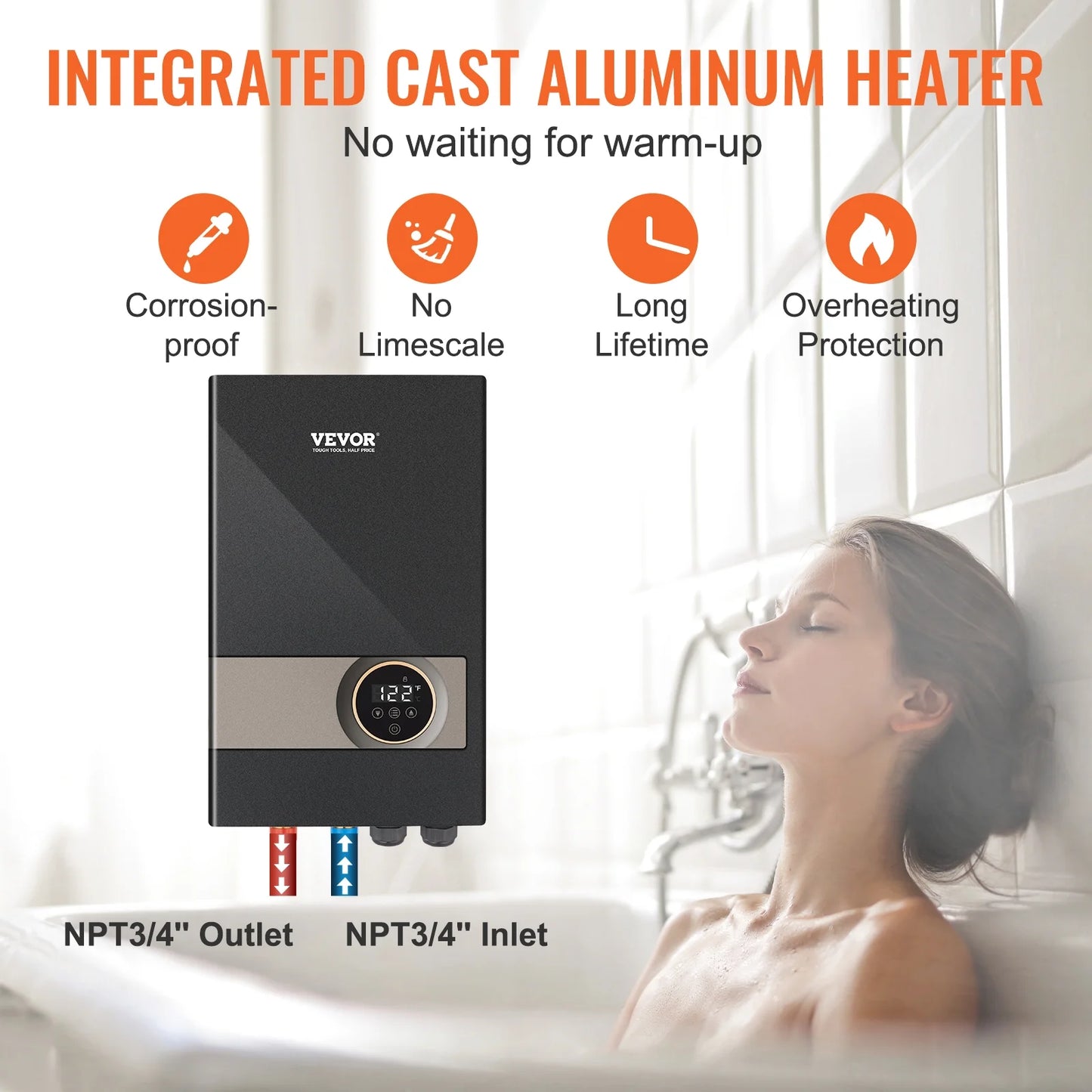 VEVOR Instant Water Heater, 18kw Electric Tankless Water Boiler, Digital Temperature Display & Easy Installation & 24-Hour Water Supply, For Kitchen Bathroom Shower Mall Salon Shampoo ETL Listed