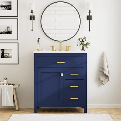 30-Inch Bathroom Vanity with Ceramic Sink, Freestanding Bathroom Cabinet with Multi-functional Shelves, Modern Undermount Bathroom Sink Cabinet with Flip Drawers and Two Regular Drawers, Green