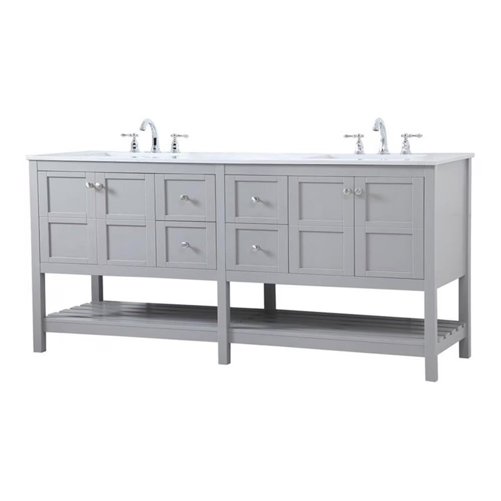 Elegant Decor Theo 72" Steel and Solid Wood Double Bathroom Vanity in Gray