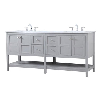 Elegant Decor Theo 72" Steel and Solid Wood Double Bathroom Vanity in Gray