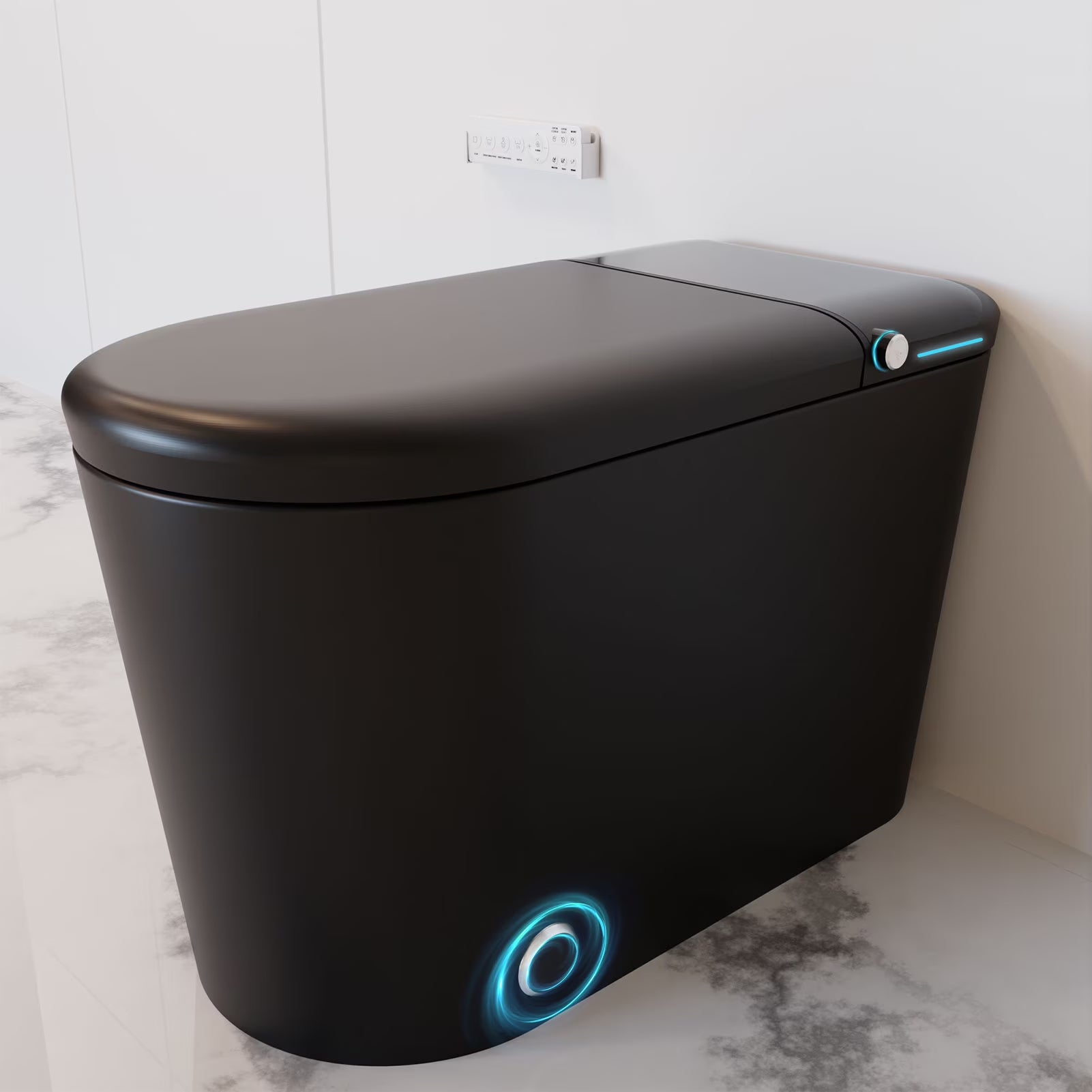 LALAHOO Smart Toilet with Bidet Built in, Auto Open & Close, Elongated Heated seat, Foot Sensor Flush, LED Display, Warm Water Wash, Dryer, Night Light, Black
