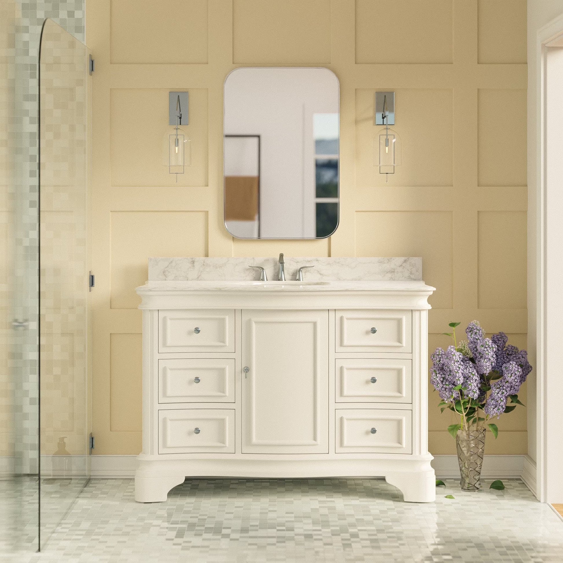 Katherine 48" Bathroom Vanity with Royal Blue Cabinet and Carrara Marble Top
