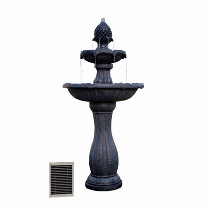 XBrand 44" H Black Fiberglass/Resin 2-Tier Solar Water Fountain w/Solar Panel and Auto-Shut Off Pump, Solar Garden Fountain, Tall Outdoor Fountain, Two Tiered Birdbath Fountain