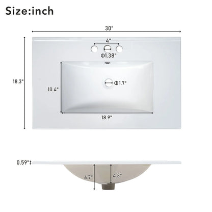 30" Transitional Green Bathroom Vanity with Sink Combo, Solid Wood Storage Cabinet featuring Soft Close Doors & 2 Drawers, Open Shelf, Waterproof Design & Easy Assembly for Modern Bathrooms