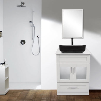 FULLWATT 24" Vanity Bathroom Cabinet with Mirror and Vessel Sink Bowl Faucet Combo Set