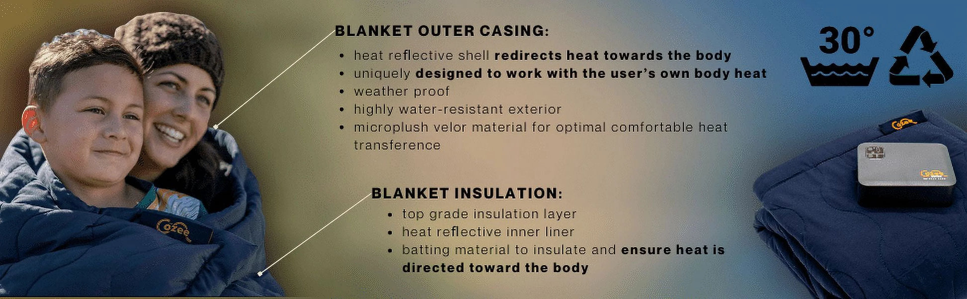 Cozee Electric Blanket Surge Battery Operated Throw Blanket Plus Tote