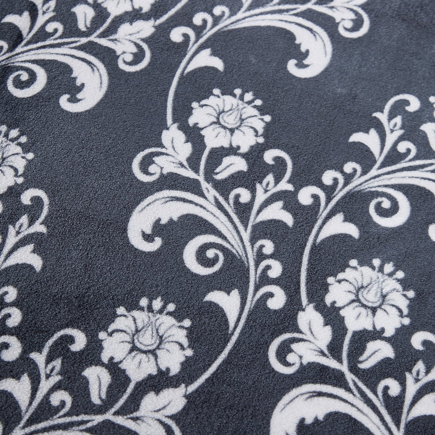 SoftLux Printed Luxury Velvet Plush Fleece Blanket, Full/Queen, 90" x90", Grey Floral Scroll
